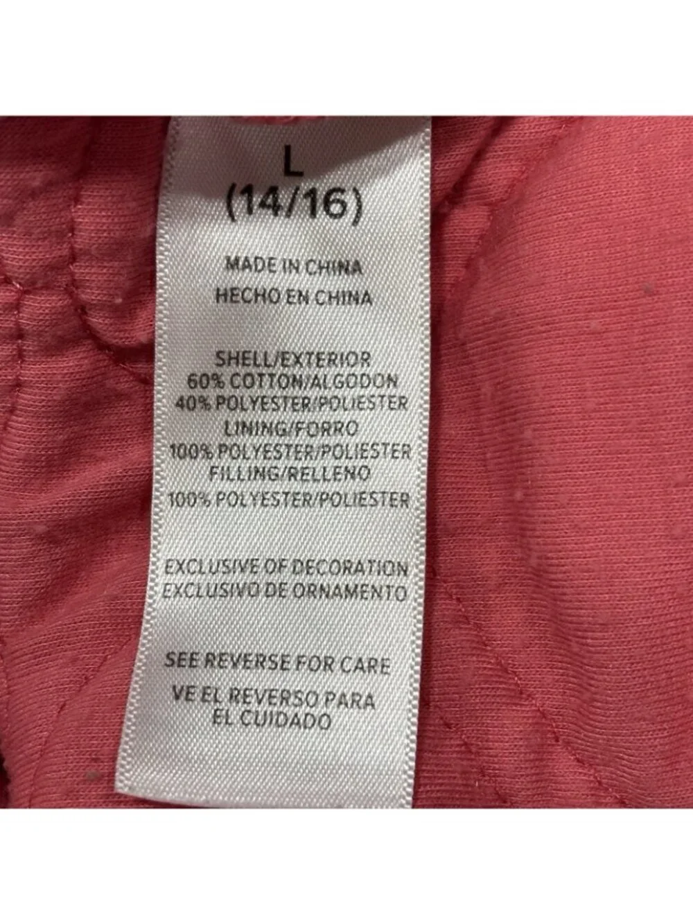 Lucky Brand Heart Quilted Pink Full Zip Hooded Jacket Size L 14/16